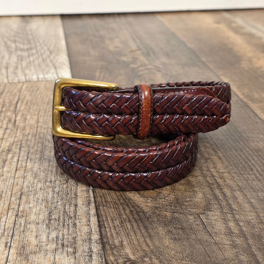 Brighton Belt Brown Woven Solid Brass Buckle Braided Size 38 Equestrian Classic